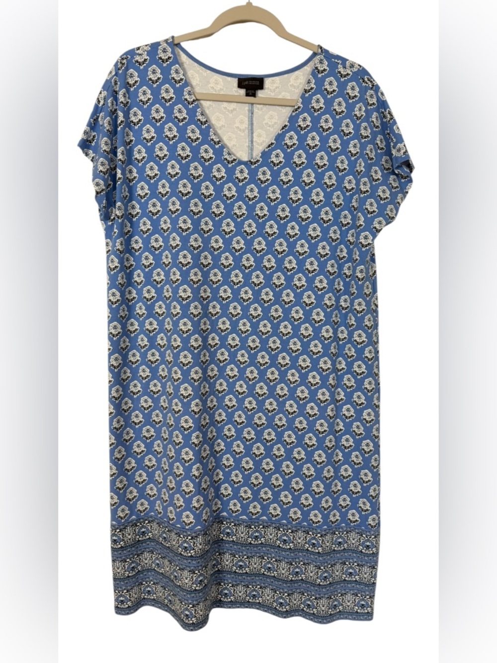 J.Jill Wearever Collection Blue Floral Shift Dress Boho Size Medium Tall